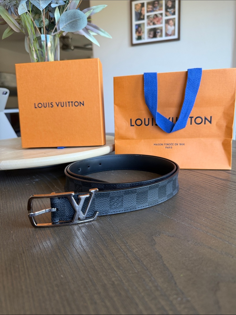 Louis Vuitton Black Damier Graphite LV Buckle Men's Belt